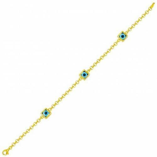 Kare Turkuaz Boncuklu 14 Ayar Altın Bileklik