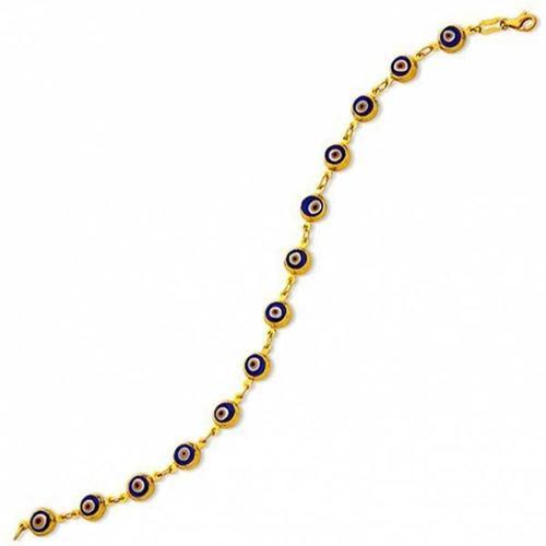 Onüç Sıra Seramik Nazar 14 Ayar Altın Bileklik