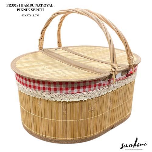 BAMBU NATUREL OVAL PİKNİK SEPETİ 40X30X18 CM