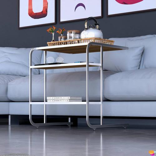 C Yan Sehpa Geniş Boy Tekerlekli Çalışma, Atıştırmalık, Yemek, Laptop Sehpası Ceviz