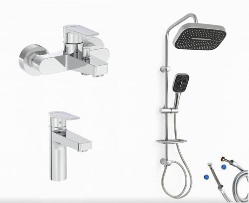 Flow Square Banyo Bataryası + Flow Square Lavabo Bataryası + Doppo Prime Lux Tepe Duş Sistemi