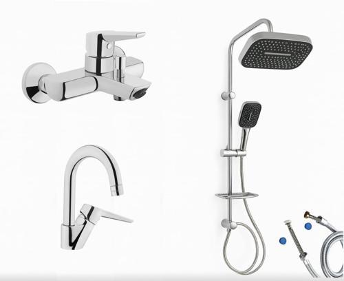Solid S Banyo Bataryası + Solid S Kuğu Lavabo Bataryası + Doppo Prime Lux Tepe Duş Sistemi