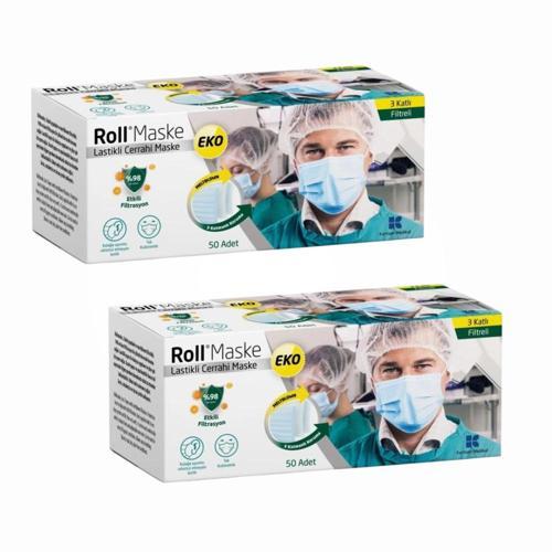 EKO Cerrahi Maske Lastikli (3 Katlı) Filtreli 50'li Kutu - 2 Kutu