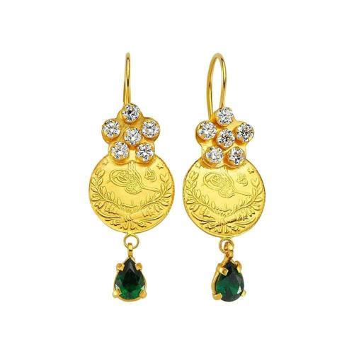 Reşat Küpe Yeşil Taşlı 7.50 Gram 22 Ayar Altın