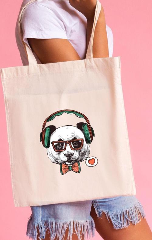 Plaj Çantası Bags Animals Collection Panda Baskılı Ham Bez Çanta
