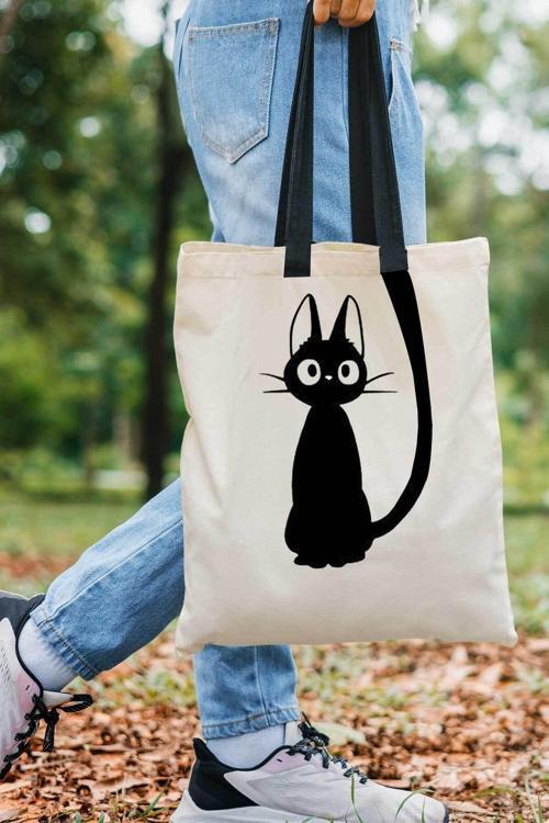 Kedi Baskılı Ham Bez Çanta