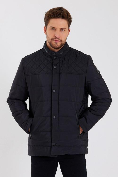 Erkek Siyah Regular İç Cepli İçi Kürklü Yıkanabilir Regular Kapitone Mont&Kaban