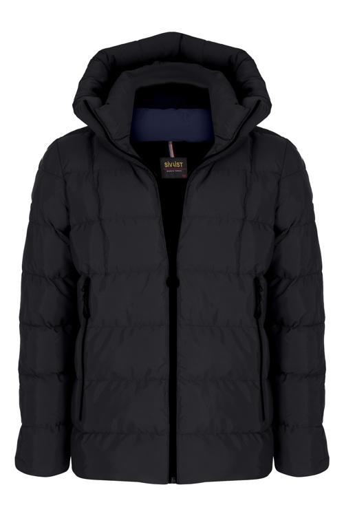 Erkek Siyah Su Ve Rüzgar Geçirmez Sabit Kapüşonlu Pofuduk Yaka Kalın Içi Kürklü Şişme Mont&Kaban