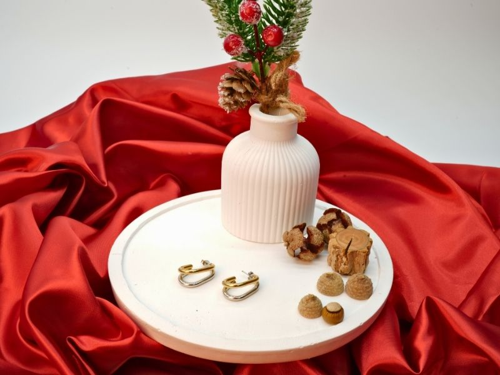 Biem İki Renkli Dikdörtgen Çelik Küpe