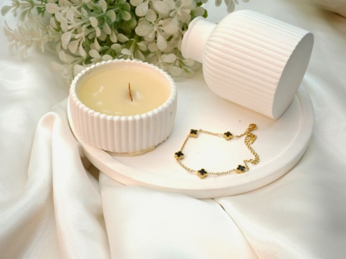 Biem Siyah Taşlı Çelik Yonca Bileklik