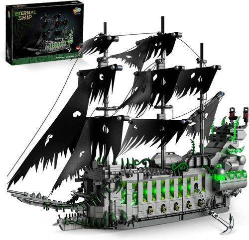 NEWABWN Işıklı Korsan Uçan Gemi Mini Yapı Blokları Seti, Hayalet Gemi - 1573 Parça