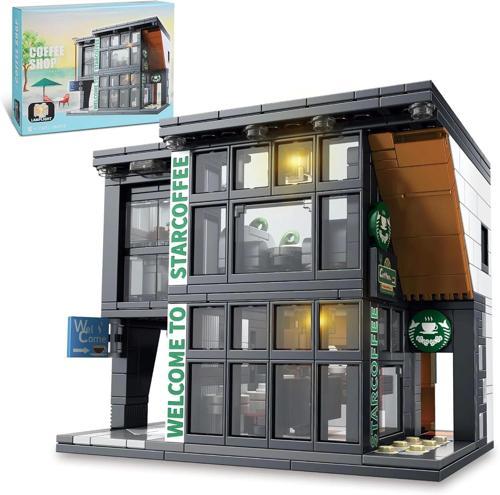 NEWABWN Işıklı Modern Kafe Dükkanı İnşaat Yapı Oyuncağı - 581 Parça