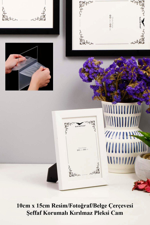 Ermitaj 10cm x 15cm Resim Fotoğraf Belge Poster Evrak Çerçevesi Korumalı Kırılmaz Pleksi Cam