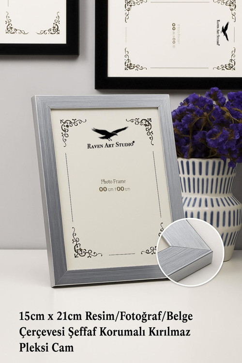 Ermitaj 15cm x 21cm Resim Fotoğraf Belge Poster Evrak Çerçevesi Korumalı Kırılmaz Pleksi Cam