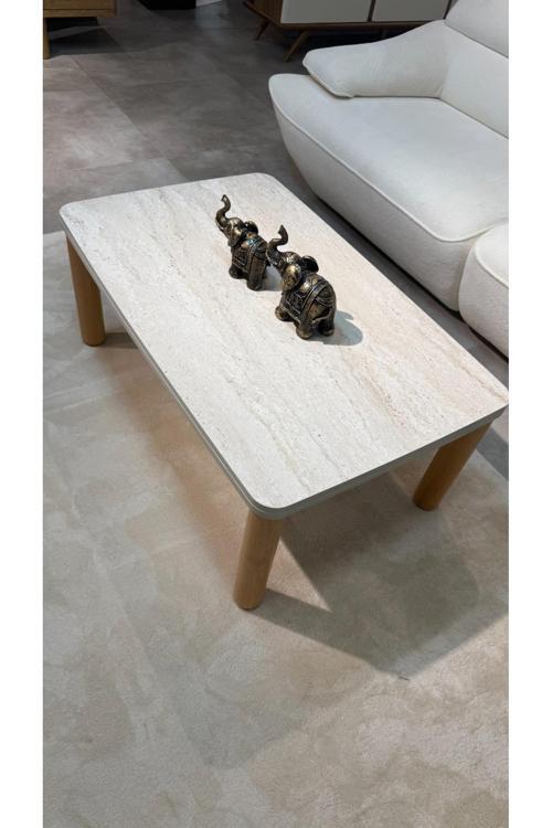 Traverten Orta Sehpa Bohem Ceviz Ayak