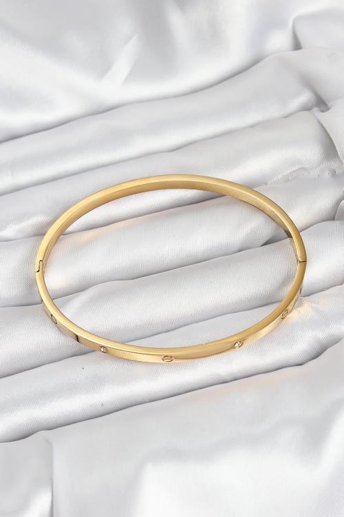 Zarif Kadın için Golden Çelik Zirkonlu 65MM İnce Kelepçe Bileklik