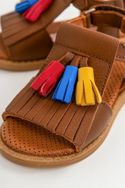 Kız Çocuk Taba Deri Ortopedik Destekli Çocuk Sandalet