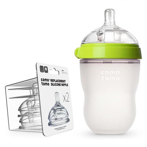 Antikolik Silikon Biberon 250ml Yeşil-Orta Akışlı(3-6 AY)+2’li  Biberon Emziği- Yavaş Akışlı(3-6 AY)