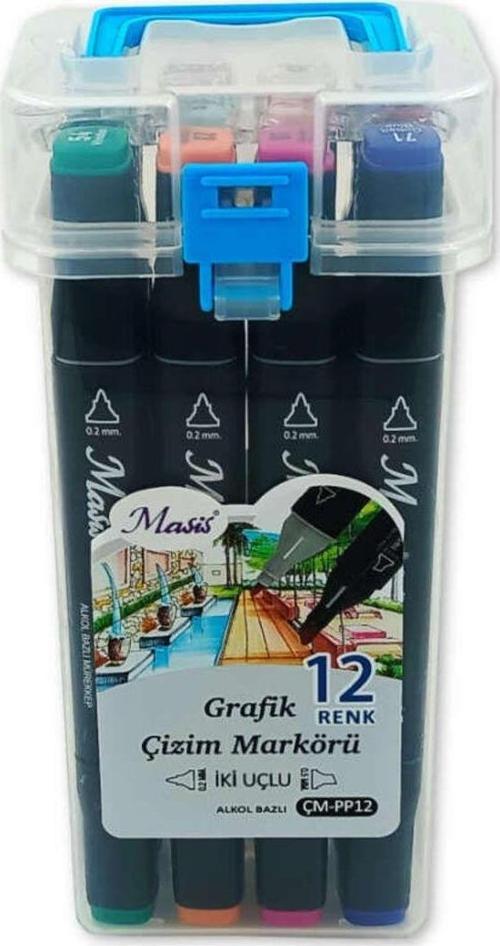Grafik Çizim Markör Kalemi Twin Çift Uçlu 0,2 Mm - 0,5 Mm 12 Renk Pp ÇM-PP12
