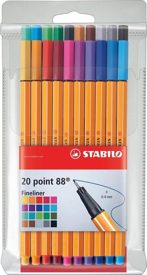 Keçe Uçlu İnce Fineliner Kalem 88 Point 0.4 Mm 20 Renk Askılı Paket 8820