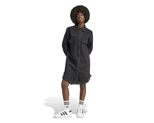 Denim Shrt Dres Kadın Günlük Gömlek Elbise IJ8342 Siyah