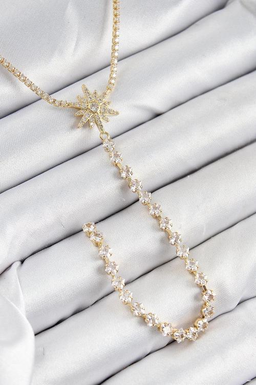 Pirinç Zirkon Taşlı Kutup Yıldızı Model Gümüş Renk Y Kolye