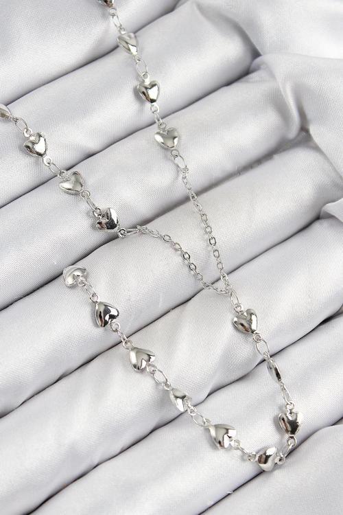 Pirinç Zirkon Taşlı Kalp Model Gümüş Renk Y Kolye