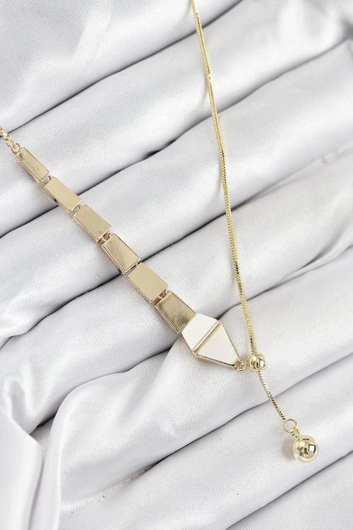 Pirinç Yılan Model Gold Renk Asansörlü Kadın Kolye