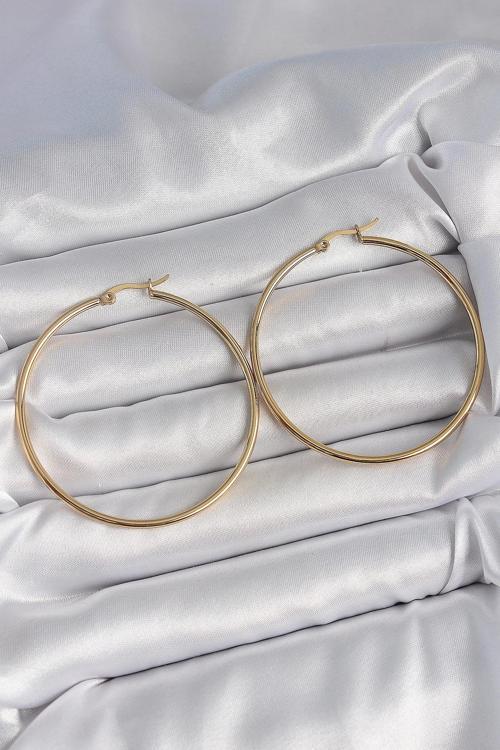 316 Çelik Gold Renk 53 mm Halka Model Kadın Küpe