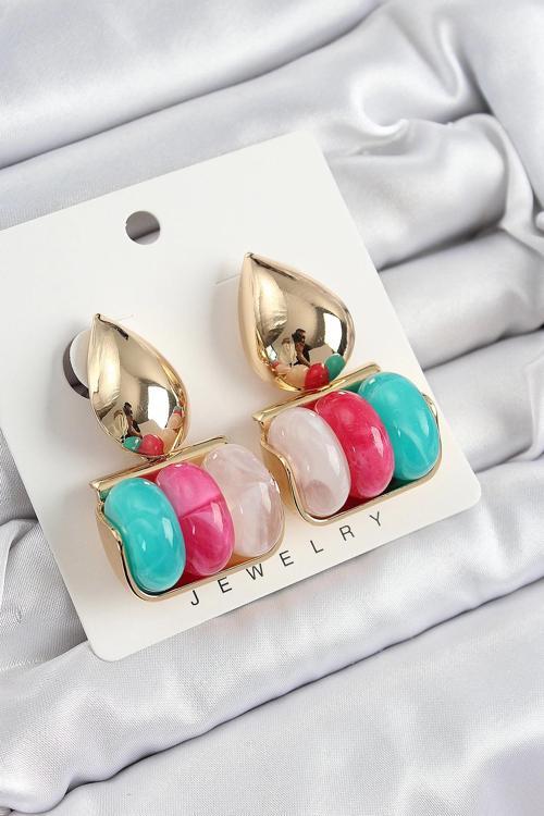 Pirinç Karışık Renk Vintage Model Kadın Küpe