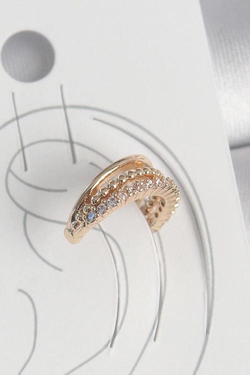 Pirinç Gold Renk Zirkon Taşlı 3'Lü Sıralı Model Kadın Kıkırdak Küpe