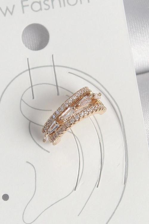 Pirinç Gold Renk Zirkon Taşlı 3'Lü Sıralı Model Kadın Kıkırdak Küpe