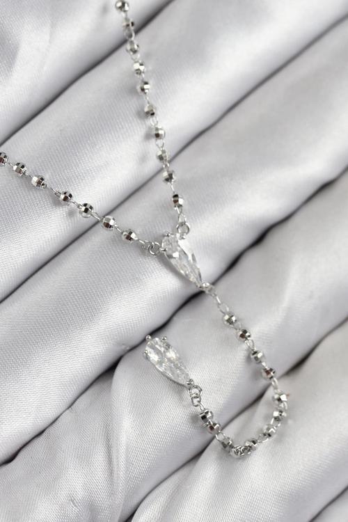 Pirinç Zirkon Taşlı Gümüş Renk Kadın Y Kolye