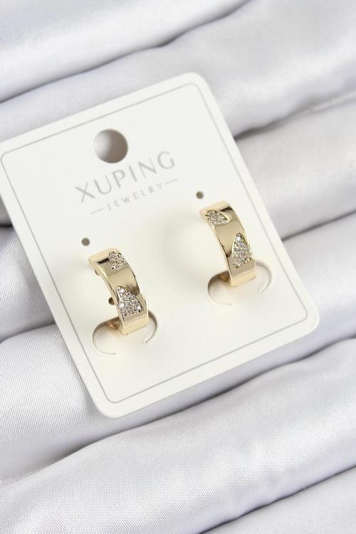 Xuping Zirkon Taşlı Desenli Halka Model Gold Renk Kadın Küpe