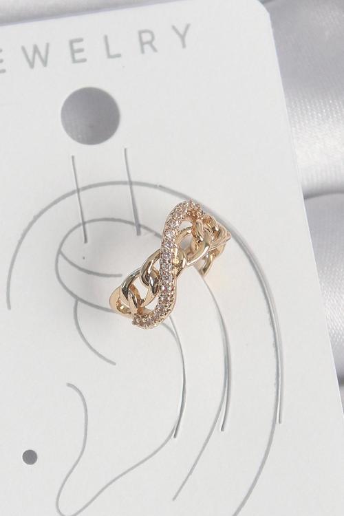 Pirinç Gold Renk Zirkon Taşlı Sonsuzluk Zincir Model Kadın Kıkırdak Küpe