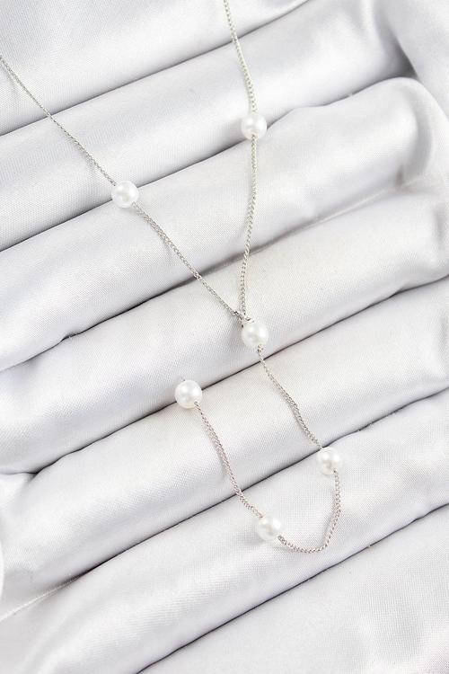 Pirinç İnci Figürlü Y Model Gümüş Renk Kadın Kolye