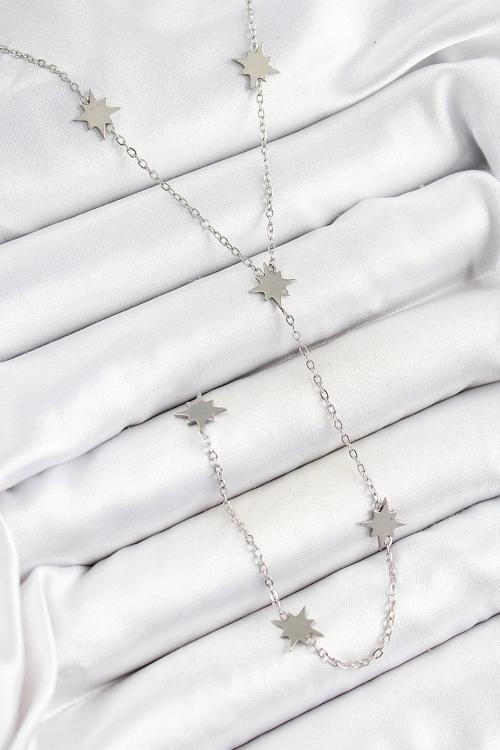 316L Çelik Kutup Yıldızı Figürlü Y Model Gümüş Renk Kadın Kolye