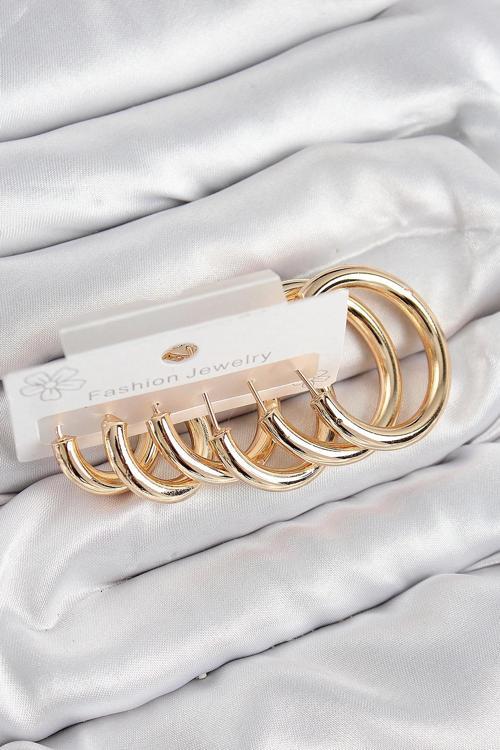 Pirinç Halka Model Gold Renk Kadın Set Küpe