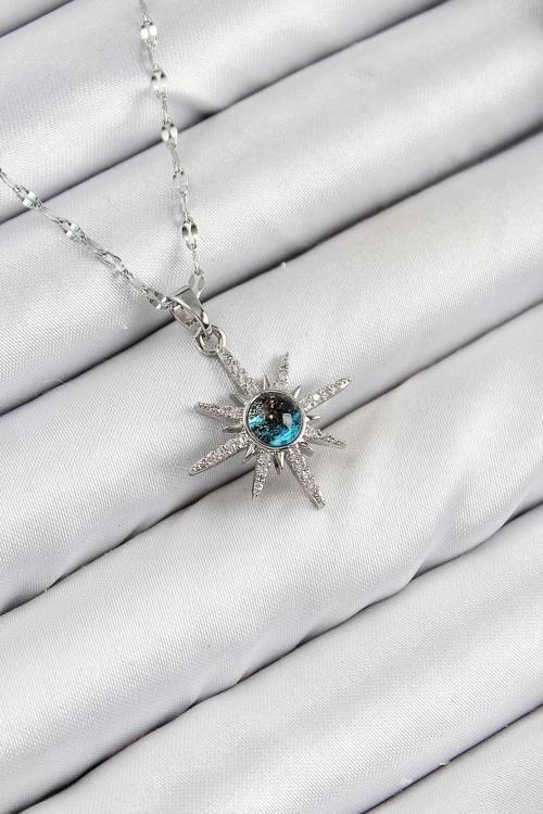 316L Çelik Zirkon Taşlı Kutup Yıldızı Model Gümüş Renk Kadın Kolye