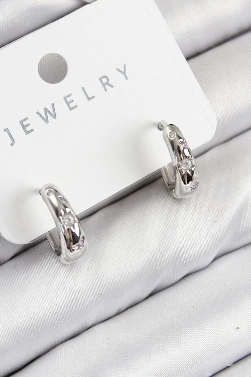 Pirinç Zirkon Taşlı Halka Model Gümüş Renk Kadın Küpe