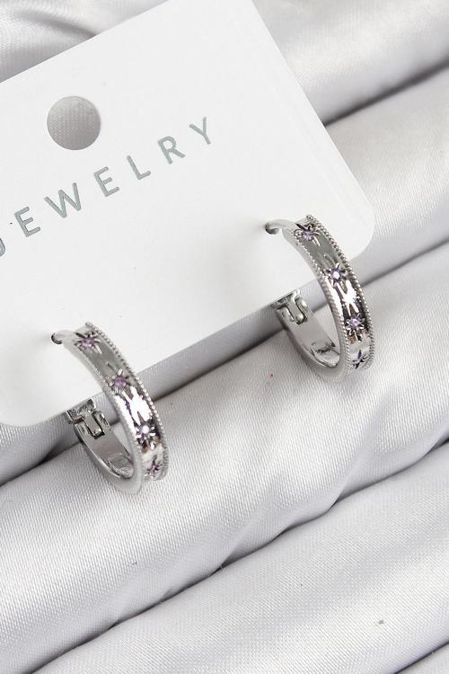 Pirinç Zirkon Taşlı Halka Model Gümüş Renk Kadın Küpe