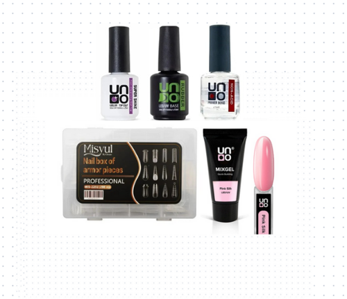 Uno Poly Jel PinkSilk 30G+Protez Tırnak Tips Üst Form Jel Tips +BaseCoat-TopCoat-Primer