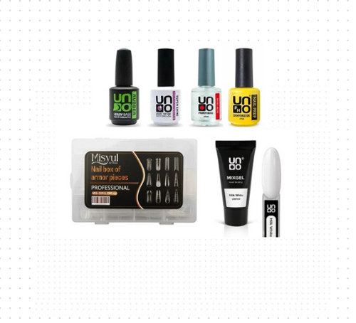 Uno PolyJel MilkWhite 30G+ProtezTırnak Tips ÜstForm JelTips+BaseCoatTopCoatPrimerDehydrator