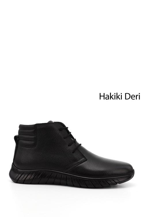 Erkek Siyah Fermuarlı Hakiki Deri Outdoor Bot