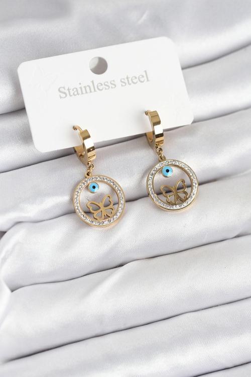 Zarif Kadın için Çelik Yapım Halka Kelebek Stil Küpe