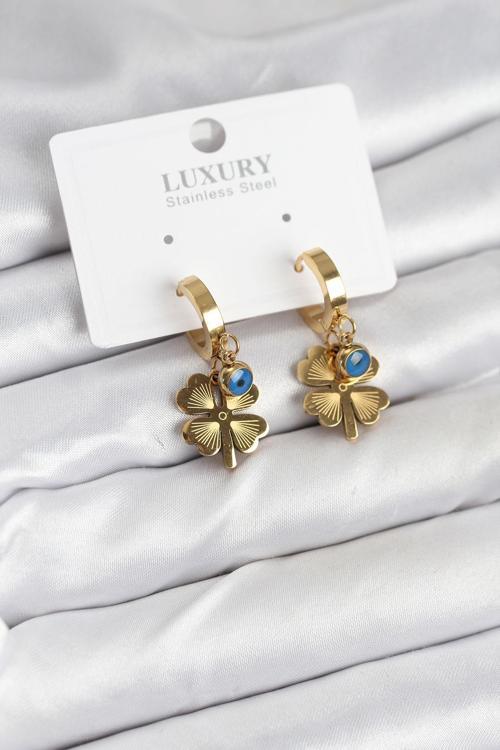 Zarif Kadın için Çelik Nazarlılıklı Yonca Stil Küpe