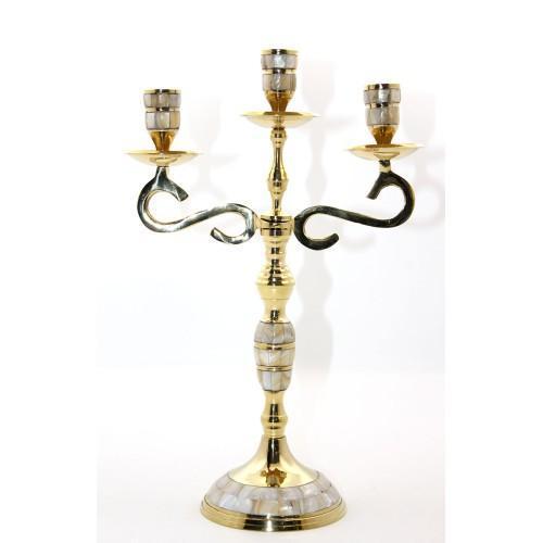 Büro Ev Ofis Dekoru için Sedefli Pirinç Üçlü Şamdan