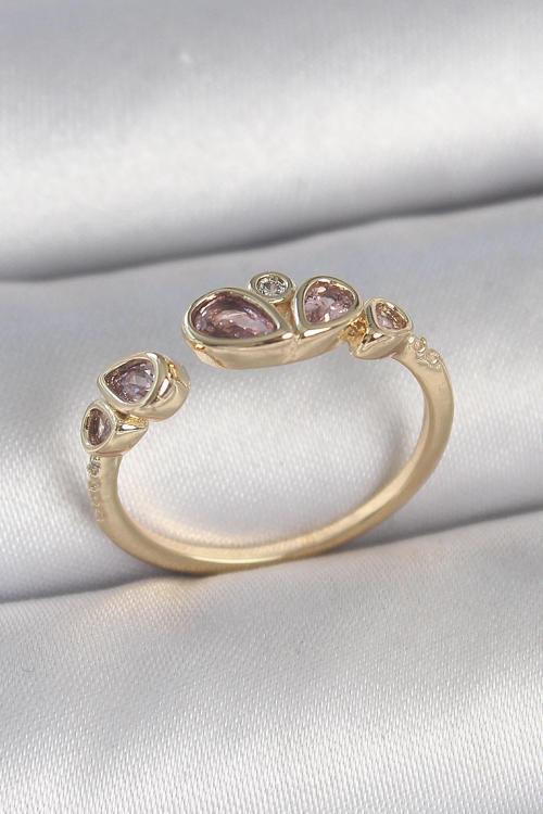 Pirinç Gold Renk Pembe Damla Zirkon Taşlı Ayarlanabilir Kadın Yüzük