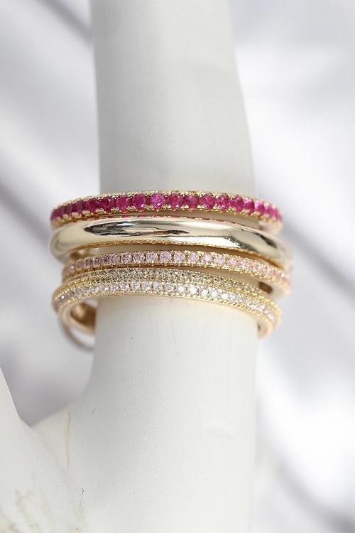 Pirinç Gold Renk Zirkon Taşlı 4'Lü Kadın Yüzük