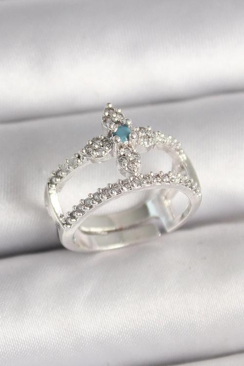 Pirinç Gümüş Renk Zirkon Taşlı Ayarlanabilir Model Kadın Yüzük